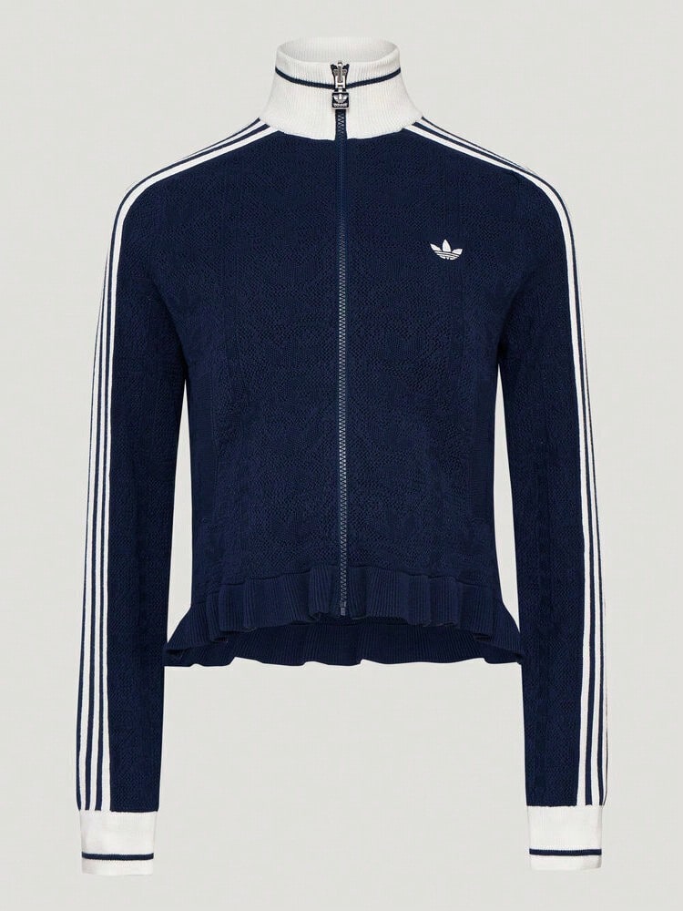 Adidas Originals 女款拼色條紋修身運動夾克 - 藏蓝色 - 查看 1