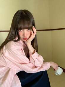Korean Style Collared Striped Long Sleeve Shirt Tops (Random Stripes) Pink - Pink - View 3