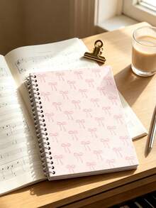 Bow Pattern Pink Notebook, A5 Lined Loose-Leaf Journal, Daily Record Book, Planner, Detachable Design, Simple Spiral Binding; Suitable For Writing And Office Use, Meeting University, Home And Campus Needs; Ideal For Organizing Study Materials Or As A Travel Journal; Essential Stationery For Back To School Season, Also Suitable For Recording Music Theory Knowledge And Piano Practice Sheet Music. - Multicolor - View 6