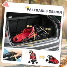 Hundebuggy mit Klappfunktion, Haustierwagen für kleine Hunde und Katzen, Haustierkarren, Katzenbuggy, Oxford Blau, 67 x 45 x 96 cm, vor Ort - Rot + Oxford-Gewebe - Übersicht 2