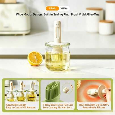 1 Kitchen Oil Brush, Oil Bottle Integrated Glass Oil Brush Pot, Extendable Food Oil Brush, Heat-Resistant Barbecue Brush, Oil Brush Bottle Leak Proof, Used For Sauces, Egg Liquids, Olive Oil, Garden Barbecue Tools