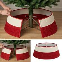 Red/Pink/White/Red & White Cable Knit Christmas Tree Skirt, Vintage Argyle Pattern Tree Wrap, Soft Thickened Christmas Tree Base Cover, American Country Vintage Red Argyle Knit Christmas Tree Skirt, Thickened Soft Christmas Tree Base Wrap, American Country Indoor Christmas Decoration - Red and White Knitted Tree Skirt 23 - View 5
