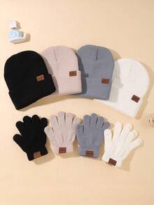 6pcs Kids Knitted Hat And Gloves Set, 3-12 Years Old Boys And Girls, Autumn/Winter Daily Casual Wear, Boys Knitted Hat, Girls Knitted Hat, Boys Gloves, Girls Gloves, Autumn/Winter Warm Set, Can Be Used As Halloween And Christmas Gifts - Knitted Hat + Gloves Combination - View 1