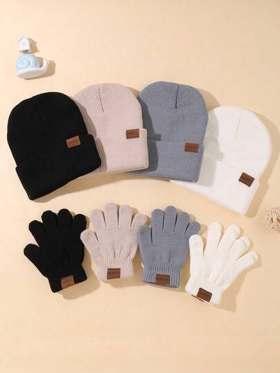 6pcs Kids Knitted Hat And Gloves Set, 3-12 Years Old Boys And Girls, Autumn/Winter Daily Casual Wear, Boys Knitted Hat, Girls Knitted Hat, Boys Gloves, Girls Gloves, Autumn/Winter Warm Set, Can Be Used As Halloween And Christmas Gifts