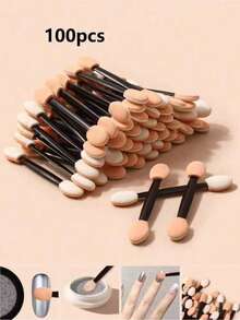 200/100/50pcs Dual-Ended Sponge Nail Art Brushes, Gradient Nail Art Sponge Applicators - Black - View 11
