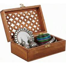 5" X 4.5"X 3" Wood Box With Lid - Trellis Medium Polish - Handcrafted Keepsake Box - Medium Storage Jewelry Home Dcor Accents - 1PC - View 1