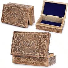 Wooden Hand Carved Decorative Jewelry Box Moon Carvings Vintage Keepsake Storage Organizer Travel Treasure Chest Trinket Holder Great Gifts 8x5 Inch - 1PC - View 1