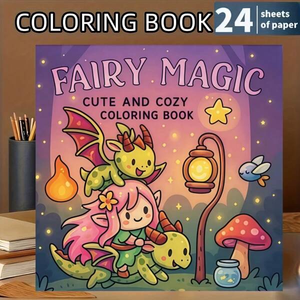 1pc Magic Fairy Coloring Book, 24 Pages Of Cute And Warm Patterns, Including Adorable Fairies, Magical Creatures And Fantasy Scenes, Drawing Learning Supplies, Suitable For Back To School Season, School Opening Season, Children's Day And Other Holiday Party Gifts.