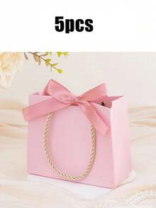 5pcs/Set Thank You Gift Bags With Handles And Bow Ribbon, 5.5 X 2.4 X 4.7 Inches, Suitable For Party, Birthday, Wedding, Bridal Shower Favors, Wedding Guest Gifts, Gift Boxes, Wedding Reception Decor, Valentine's Day Gift Boxes - Multiple Styles - View 12