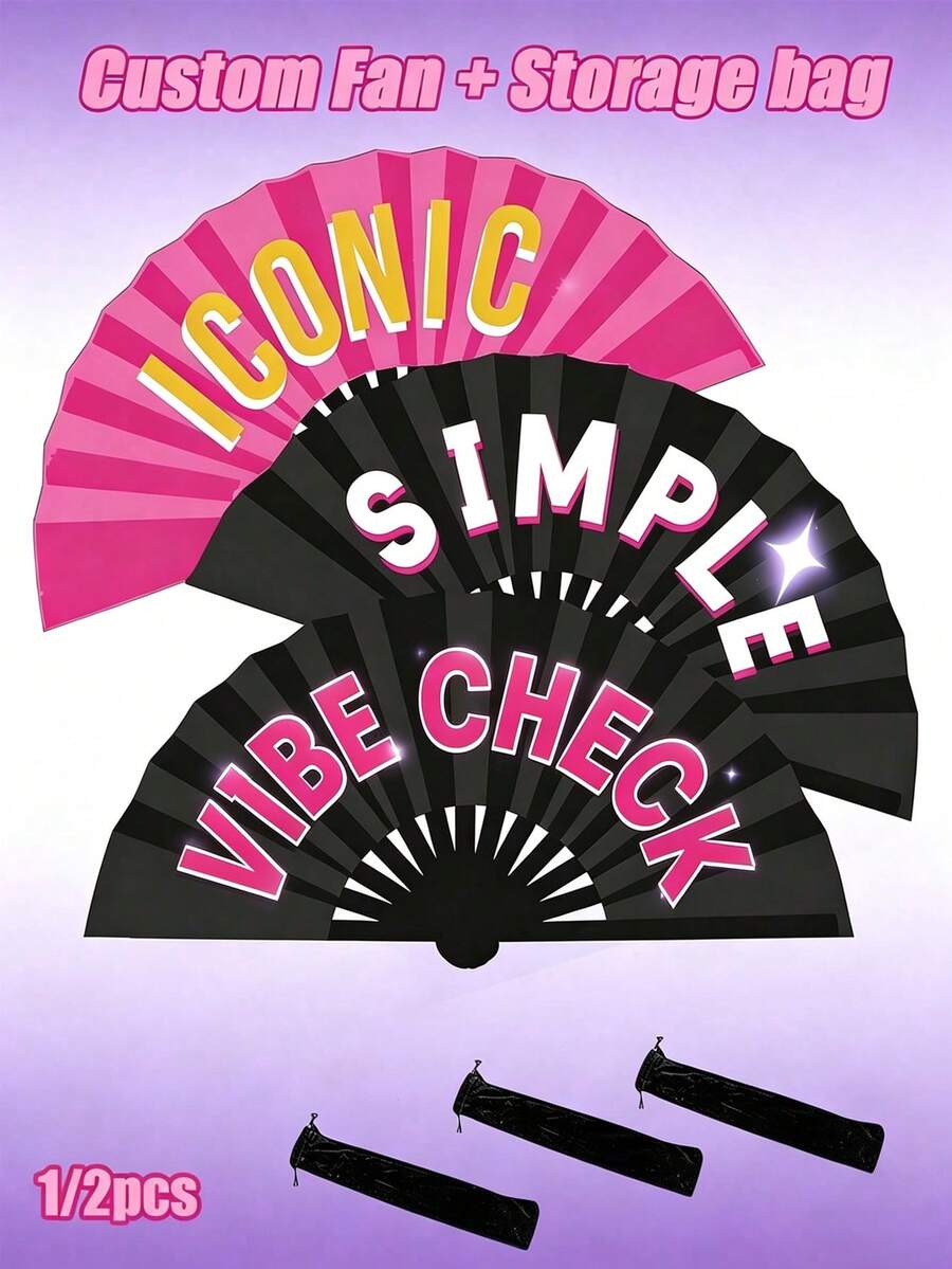 Customized Large Folding Hand Fan, Kung Fu Tai Chi Folding Fan Black Style For Carnival Concert Dance Festivals Bachelor Party Wedding Decoration, Clack Fan - Multicolor - View 1