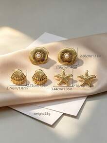 French Ins Style College Girl Gentle Soft Multi-Style Stud Earrings, Glossy Twisted Rope Wreath, Spiral Sun, Scallop, Polished Metal Texture, Daily Luxury Jewelry Comfortable For All-Day School Wear, Accessories Can Be Worn Individually Or Paired With Necklace, Bracelet, Pendant For Affordable Outfit, Suitable For Beach Vacation, Campus Daily, Wedding Banquet, Back To School Season Gift, Wedding Season Gift - Multicolor - View 7