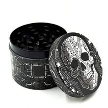 1PC Cyber Circuit Skull 4-Layer Grinder, Dark Style Magnetic Metal Herb Grinder, Portable Herb Crusher, Hardcore Tech Skull Grinder, Personalized Dark Mechanical Style - View 4