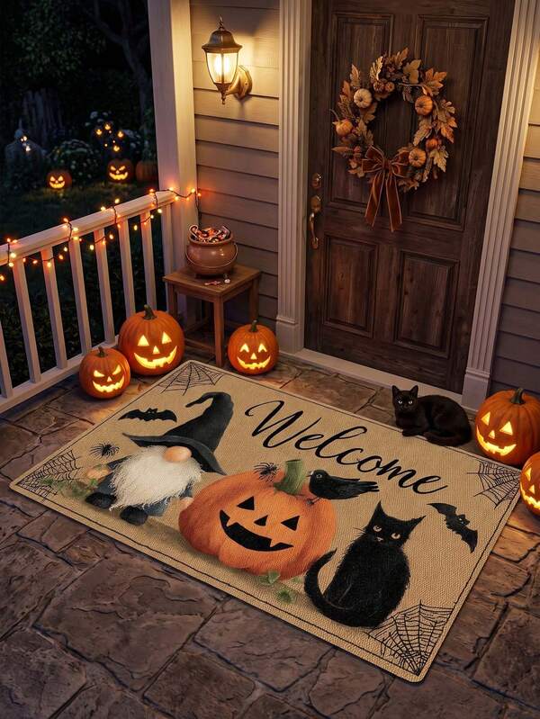 1 buah Keset Pintu Halloween, Keset Selamat Datang untuk Pintu Depan Luar Ruangan, Ideal untuk Dekorasi Pintu Depan Halloween, Dekorasi Halloween, Aksen Pintu Masuk Musim Gugur, Pajangan Selamat Datang Trick or Treat, Perlengkapan Pesta Halloween, Perubahan Tampilan Rumah Musiman