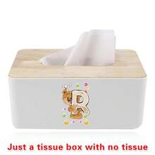 Nordic Tissue Box Bamboo-Lid Solid Wood Storage Case Desktop Napkin Holder Car Paper Dispenser Dormitory Organizer Box Holiday Decoration Storage Suitable For Home Office Use Initial Name 26 Letters Pattern - White - View 18