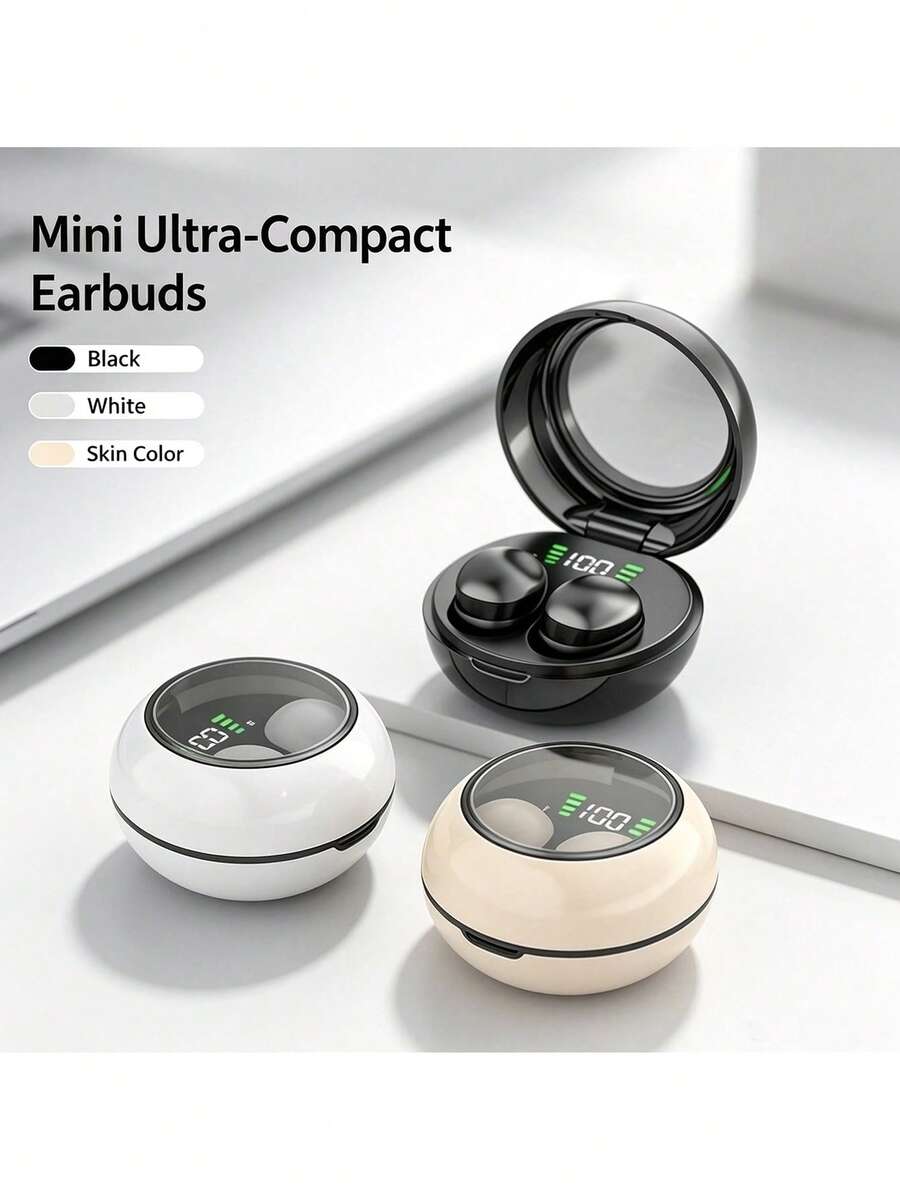 Earbud Bluetooth 5.4 Ultra Mini Tak Terlihat, Headphone TWS Nirkabel In-Ear Tersembunyi dengan Kotak Pengisian Daya dan Layar Digital LED