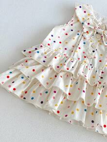 1pc Girls Outdoor Casual Sweet Multi-Layer Ruffle Colorful Polka Dot Sleeveless Dress Summer - Apricot - View 9