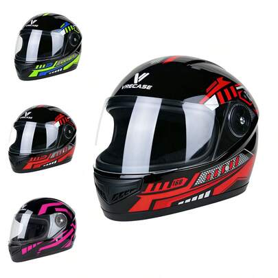 Cascos Moto Dot Certificado Vrecase Negro Rojo Con Visor Protecto