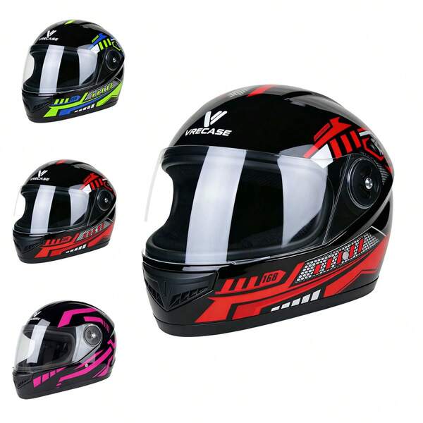 Cascos Moto Dot Certificado Vrecase Negro Rojo Con Visor Protecto