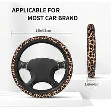 1pc Unique Yellow Leopard Print Pattern Car Steering Wheel Cover, Car Interior Decor, New Design, No Inner Ring, Steering Wheel Protector - Multicolor - View 2