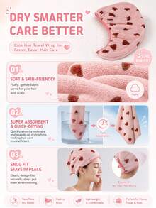1/2/3pcsMicrofiber Hair Drying Towel Wrap, Super Absorbent Quick Dry Hair Turban Cap For Women, Anti-Frizz Bath Accessory,Soft Coral Fleece Hair Towel Wrap, Ultra Absorbent Quick Drying Shower Cap Hat For Long And Thick Hai - Multicolor - View 5