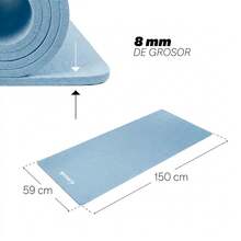 MUUK 1 pieza Tapete de yoga antideslizante de 150x60 cm con 8 mm de grosor|Correa de Transporte, Resistente y Cómoda | Ideal para Ejercicio en Casa, Gimnasio, Parque, Viajes, Meditación y Estiramientos - Azul Pastel - Ver 4