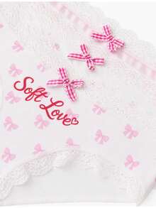 Aesletic 3pcs/Pack Minimalist Sexy Style Pink Plaid Bow Ditsy Floral Lace Women's Triangle Panties Soft Love & Peachy Mid-Waist - Multicolor - View 6