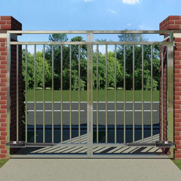 Abridor de puerta batiente doble, abridor de puerta automático de alta resistencia para puertas de hasta 660 lbs y 18 pies de largo, alimentado por CA, 50W, abridores de puerta automáticos con control remoto, kit completo, abridor de puerta doble empujar/tirar para abrir, 16 mm/s