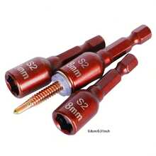 3pcs High Strength Magnetic Screwdriver Bits, 8Mm Hex Shank, Water And Stain Resistant, Red - Great For Hard Floors, Power Hand Drills, Tail Wires, Hex Sockets - 3pcs - View 3