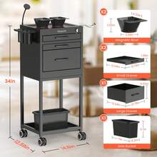 Salon Metal Trolley Cart For Salon Station - Space Saving Salon Rolling Cart With 2 Magnetic Bowls - Black - View 3