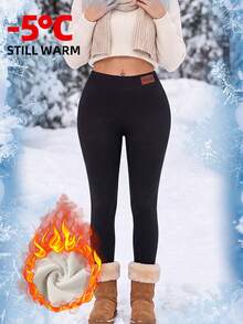Women'S Casual Thermal Lined Warm Base Layer Pants Thick Jogger Trousers Tights Black Winter - Black - View 6
