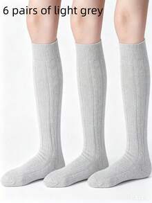 6/1 Pair Cable Knit High Tube Socks, Unisex Kids Seamless Uniform Dress Socks, Suitable For Autumn/Winter Daily Wear, Back To School, White, Navy Blue - Multicolor - View 15