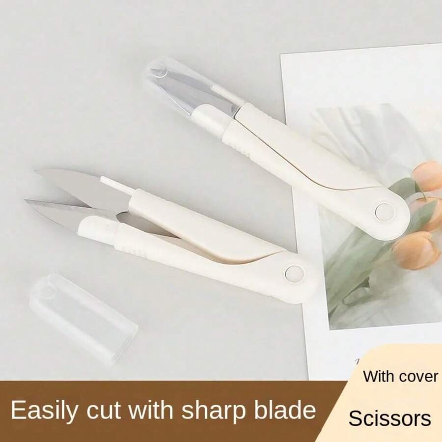 U-Shaped Round Head Spring Sewing Hand-Made Small Scissors Household Portable Stainless Steel Thread Repair Scissors - A - View 1