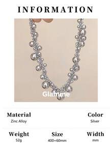 1pc Shiny Reflective Multi-Ball Braided Patchwork Necklace For Women, Minimalist Style, Personalized Party Outfit Accessory, Fashion Casual Vacation Collarbone Chain - Silver - View 13