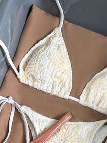 Bikinx 女款夏季時尚不對稱條紋三角繫帶比基尼套裝 - 白色 - 查看 2