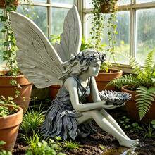 Sitzende Feenstatue aus Harz - Gartendekoration, Feenform Vogelspender, Harz Feengarten Statue Vogelspender, süße Elfenfigur Ornament, geeignet für Garten, Terrasse, Rasen, Blumenbeet, perfekt als Einweihungsgeschenk für Frauen, Mütter, Weihnachten, Harz Handwerk - Universal - Übersicht 5