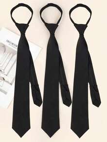 3pcs Black Zipper Tie Design Plaid Zipper Versatile Daily Casual - 3pcs Black - View 1