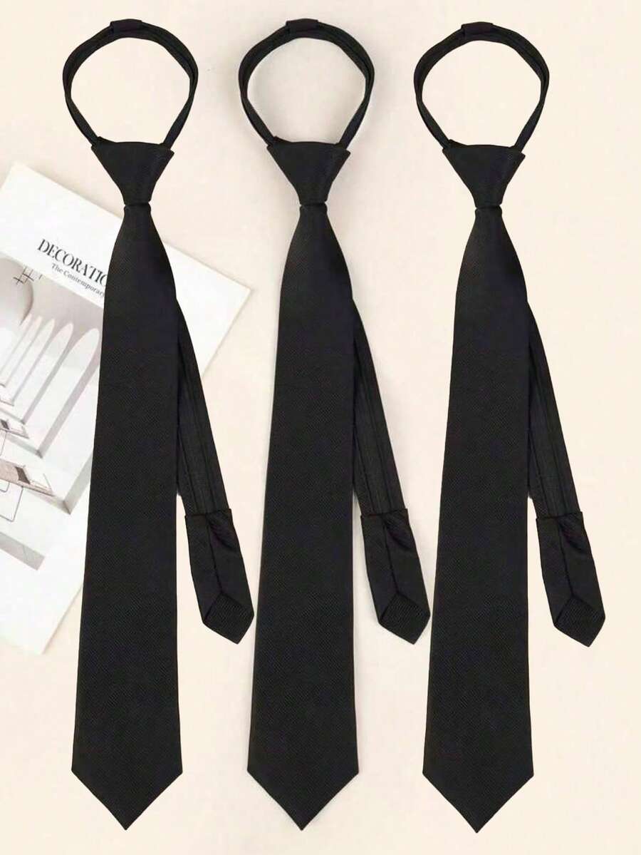 3pcs Black Zipper Tie Design Plaid Zipper Versatile Daily Casual - 3pcs Black - View 1