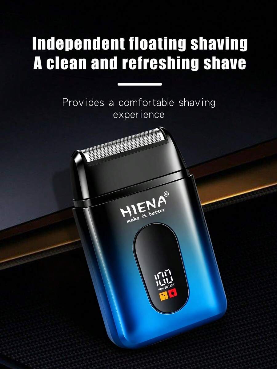 HIENA Multi-Function Electric Shaver, Men's Electric Shaver, Reciprocating Shaver, Perfect For Trimming Hair And Facial Hair. Comes With Brush, High-Quality Gift Choice, Mini Design Convenient For Travel - Blue - View 1