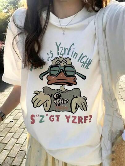 New Summer Women's Round-Neck Printed T-Shirt, Fashionable Casual Round-Neck Short-Sleeved 100% Cotton Comfortable Fabric.