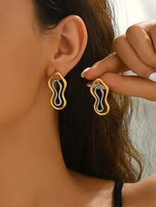 1 Pair Minimalist Fashion Stainless Steel Gold & Silver Contrast Earrings For Women, Suitable For Daily Wear - Multicolor - View 1