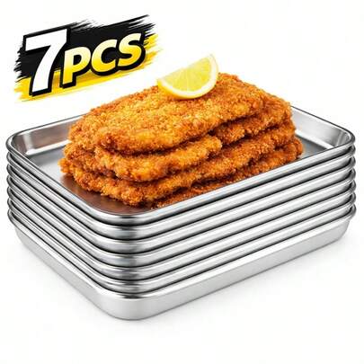 3/5/7pcs Stainless Steel Food Storage Containers, Rectangular Refrigerator Fresh-Keeping Trays, Suitable For Raw Meat, Steak, Fruits And Vegetables, Stackable Freezer Kitchen Storage Trays