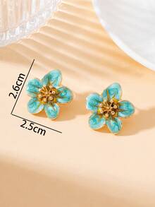 1 Pair Exquisite Design Summer Green Enamel Drip Oil Fake Beach Style Flower Shaped Versatile Women's Plumeria Stud Earrings - Green - View 7