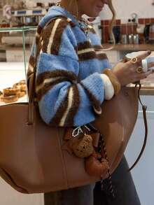 Women's Striped Crew Neck Dropped Shoulder Long Sleeve Loose Casual Sweater - Blue - View 4