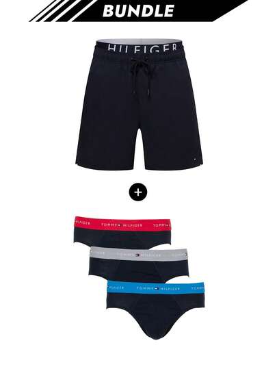 [Bundle] TH2042S Regular Fit Men's Swim Shorts Dark Blue + Tommy Hilfiger 3 Packs Men's Briefs