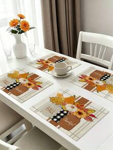 Autumn Harvest Festival Vase Sunflower Maple Leaf Heat-Insulated Placemats, Hello Autumn Thanksgiving Linen Placemats, Dirt-Resistant Placemats, Suitable For Home Dining Room And Restaurant, Table Decor, Home Supplies 4pcs/6pcs/18pcs - Multicolor - View 11