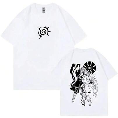 Camisetas de anime com estampa dupla face apresentando Os Sete Pecados Capitais por Mael, para homens e mulheres, mangá Harajuku, streetwear oversized, camiseta casual masculina.