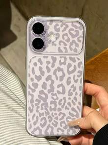 Fashion Luxury Leopard Print Pattern Large Window Full Coverage Phone Case, Matte Light Gray, Asymmetrical Leopard Print Randomly Covering The Shell Surface, Suitable For IPhone 17 17Pro 17Promax 16 16Promax 15 14 13 And Other Models, Full Coverage Soft Frame, Protects Corners From Drops And Collisions, Fresh And Smooth Touch - Clear - View 6