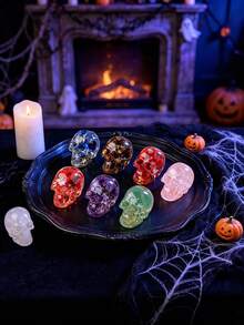 1 Peça Estátua de Caveira de Resina com Pedra Natural Cristal Esmagada, Decoração de Artesanato de Mesa Estilo Gótico de Halloween, Decoração de Casa e Quarto com Textura de Cristal, Adequado para Presentes de Aniversário, Formatura, Halloween, Ação de Graças, Natal para Mulheres e Amigas, Decoração de Casa, Decoração de Halloween - Vários estilos - Visão 2
