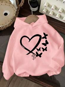 3pcs-Tween Girl 3-Piece Set, Fun Print Thermal Lined Hooded Pullover Sweatshirt, Warm And Comfortable For Autumn/Winter - Black - View 2