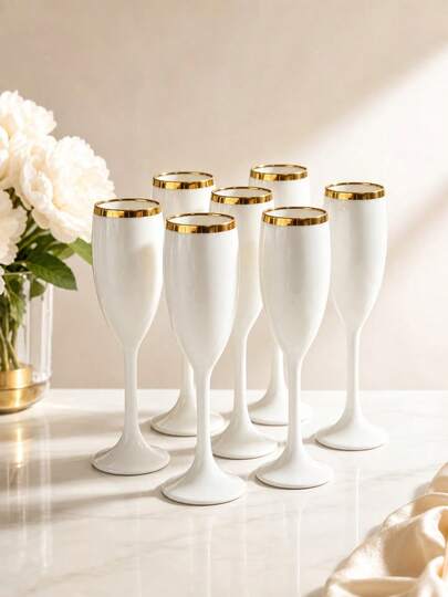 1/6/9pcs High Stem Wine Glasses, White Champagne Cocktail Glasses, High Stem Champagne Glasses, Plastic Champagne Glasses, Reusable Wine Glasses, Suitable For Wedding/Party/Picnic